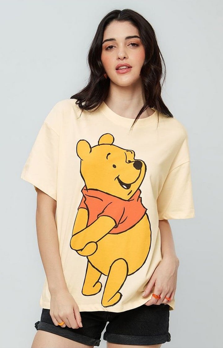 Women's Disney: Winnie The Pooh Yellow Printed Oversized T-Shirt