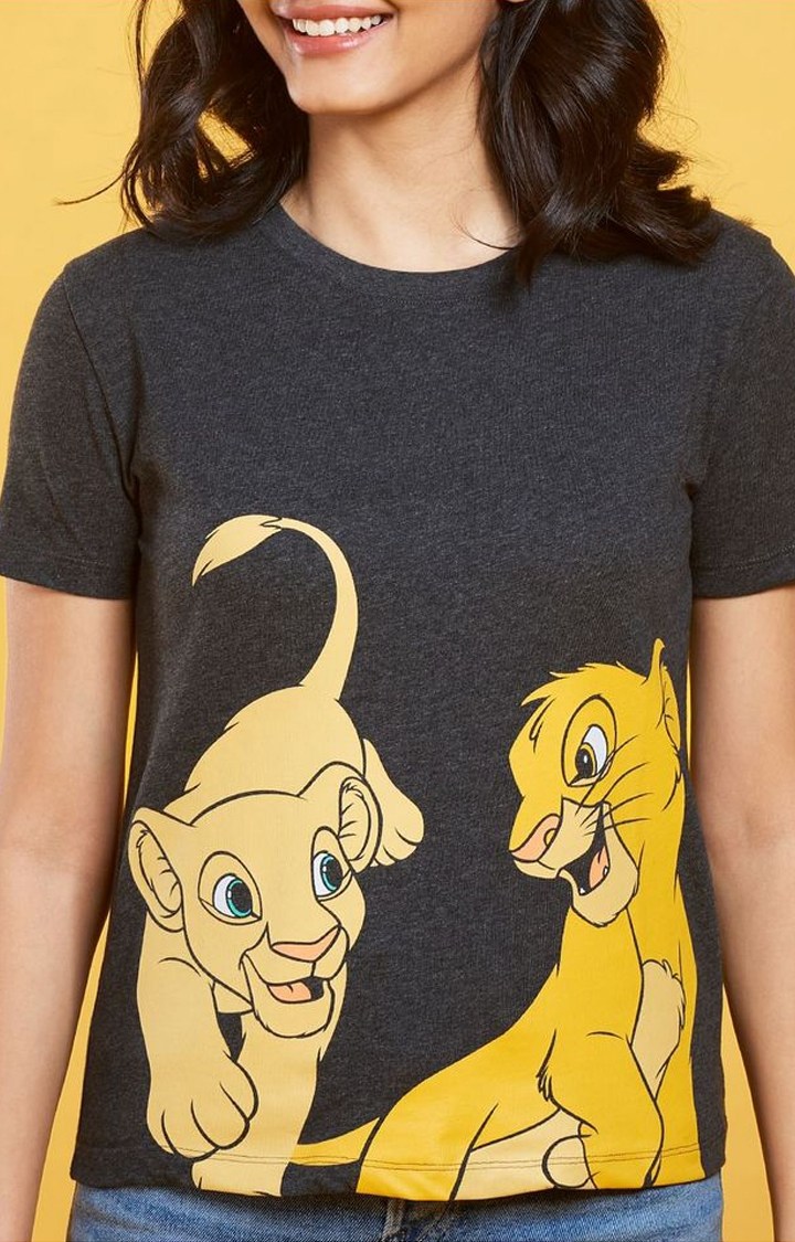 Women's The Lion King: Simba's Love Grey Graphic Printed Regular T-Shirt