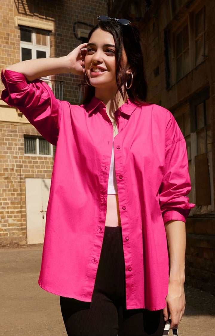 Women's Pink Solid Oversized Shirt