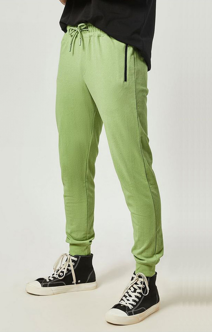 Men's  Light Olive Cotton Solid Activewear Joggers
