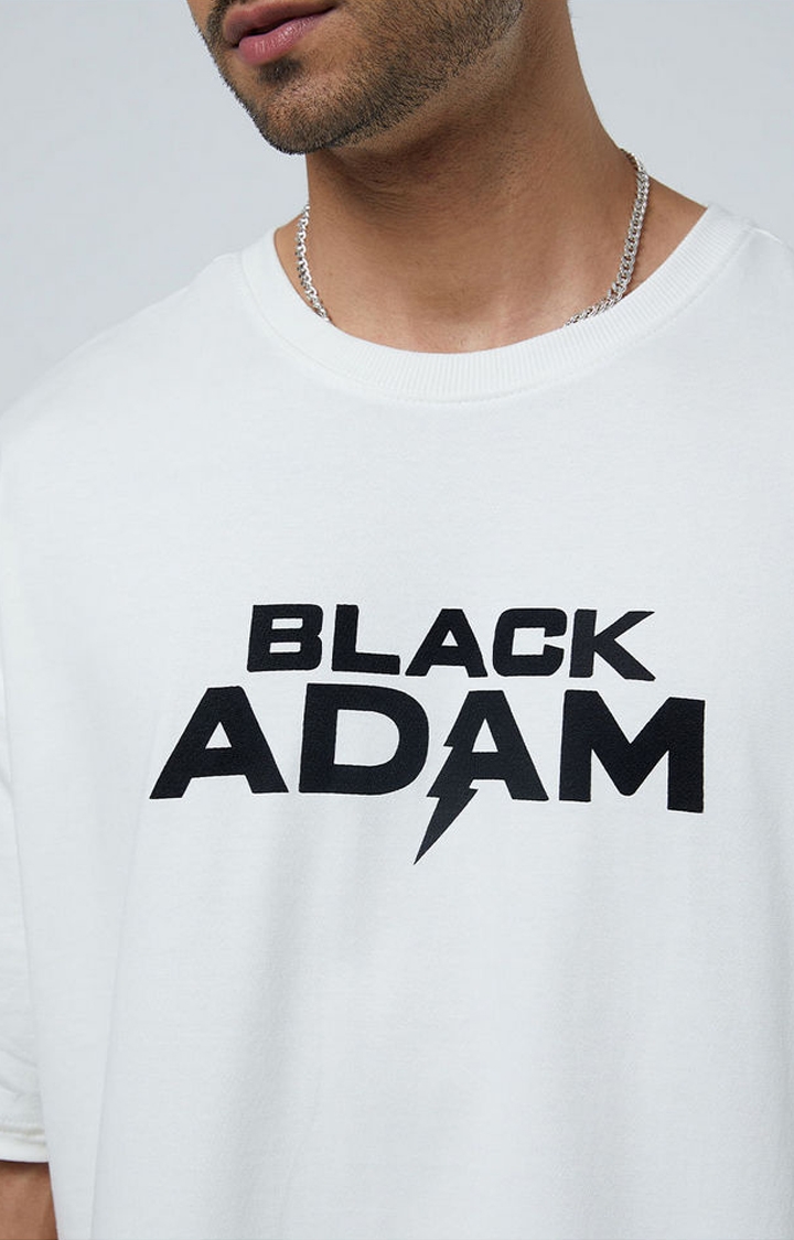 Men's Black Adam: Legend White Printed Oversized T-Shirt