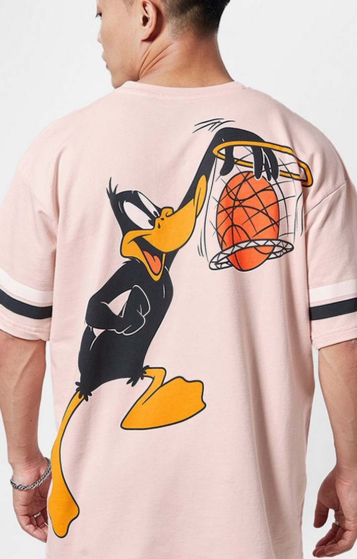 The Souled Store | Men's Looney Tunes: Daffy in Space Jam Pink Printed Oversized T-Shirt