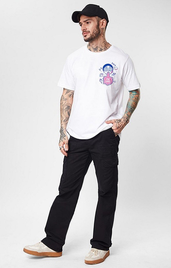 Men's Rick And Morty: Aw Geez White Printed Oversized T-Shirt
