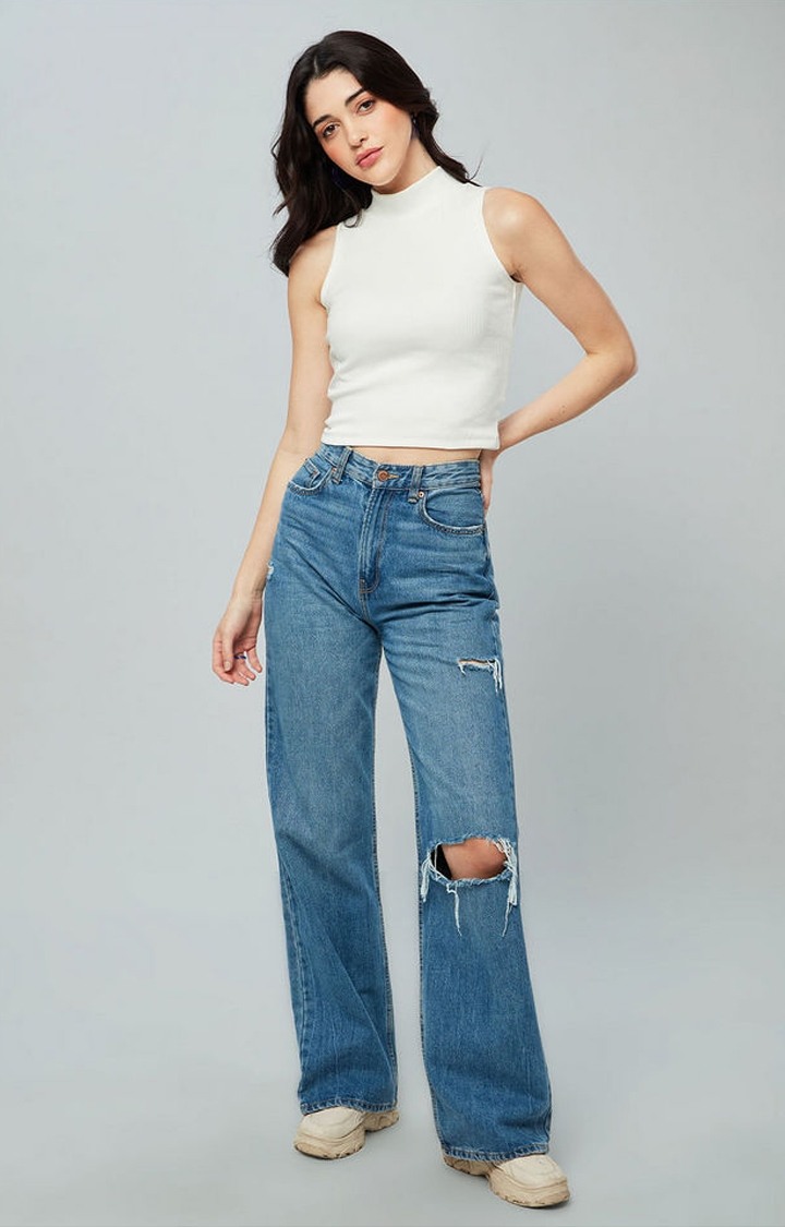 Women's White Solid Crop Top