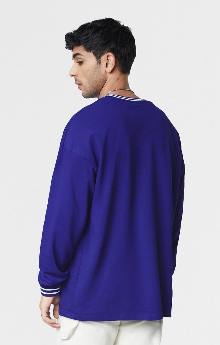 Men's Solids: Electric Blue Oversized Full Sleeve T-Shirt