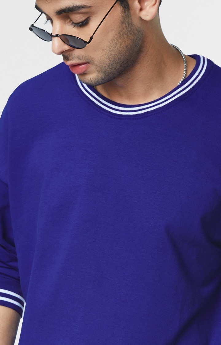 Men's Solids: Electric Blue Oversized Full Sleeve T-Shirt