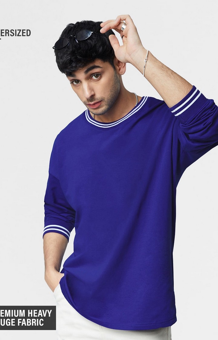 The Souled Store | Men's Solids: Electric Blue Oversized Full Sleeve T-Shirt