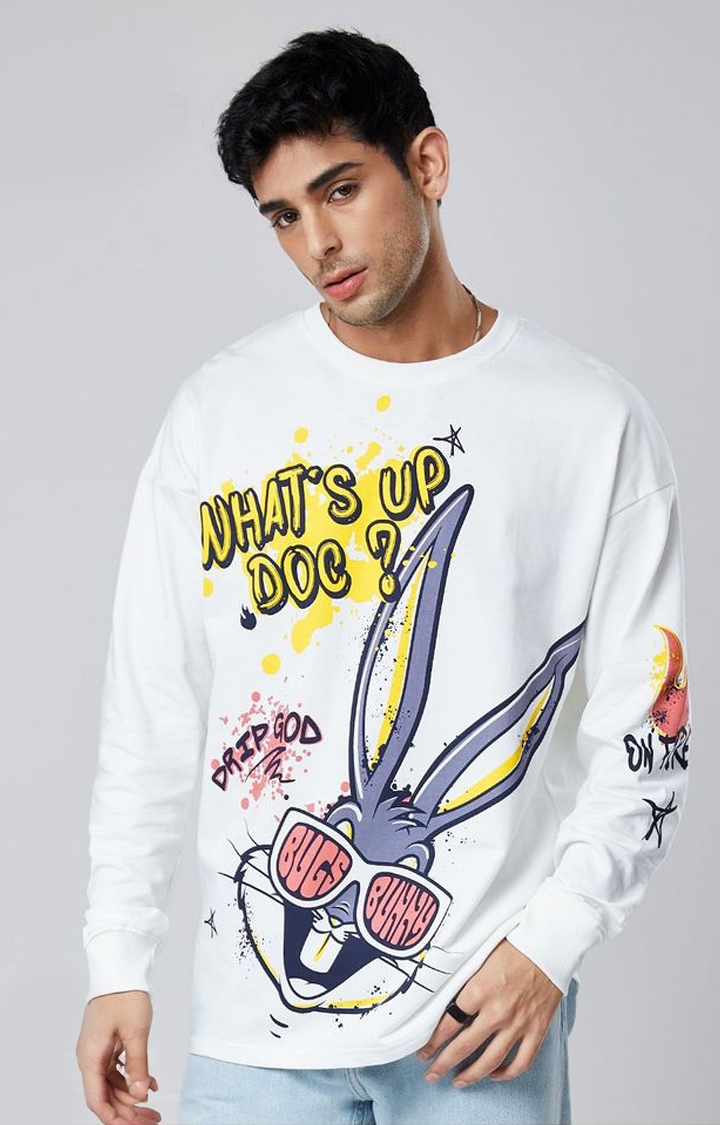 The Souled Store | Men's Looney Tunes: What's Up Doc White Printed Oversized T-Shirt