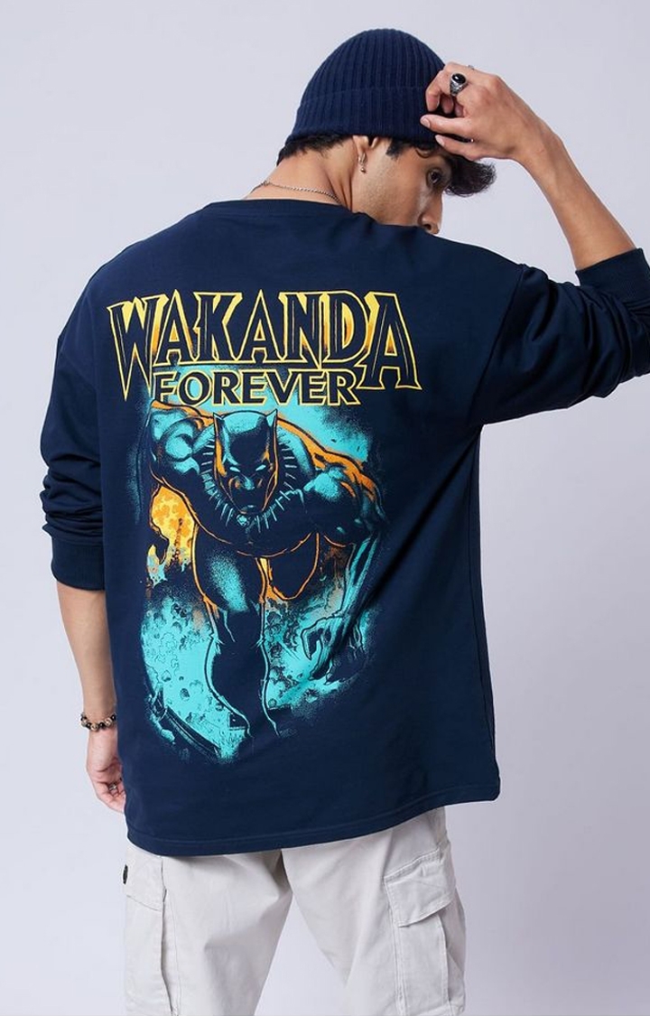 The Souled Store | Men's Black Panther: Wakanda Forever Blue Printed Oversized T-Shirt