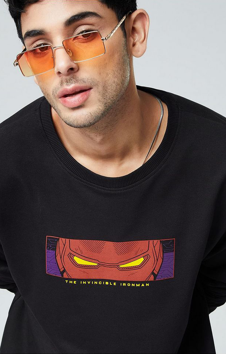 Men's Iron Man: The Invincible Black Printed Oversized T-Shirt