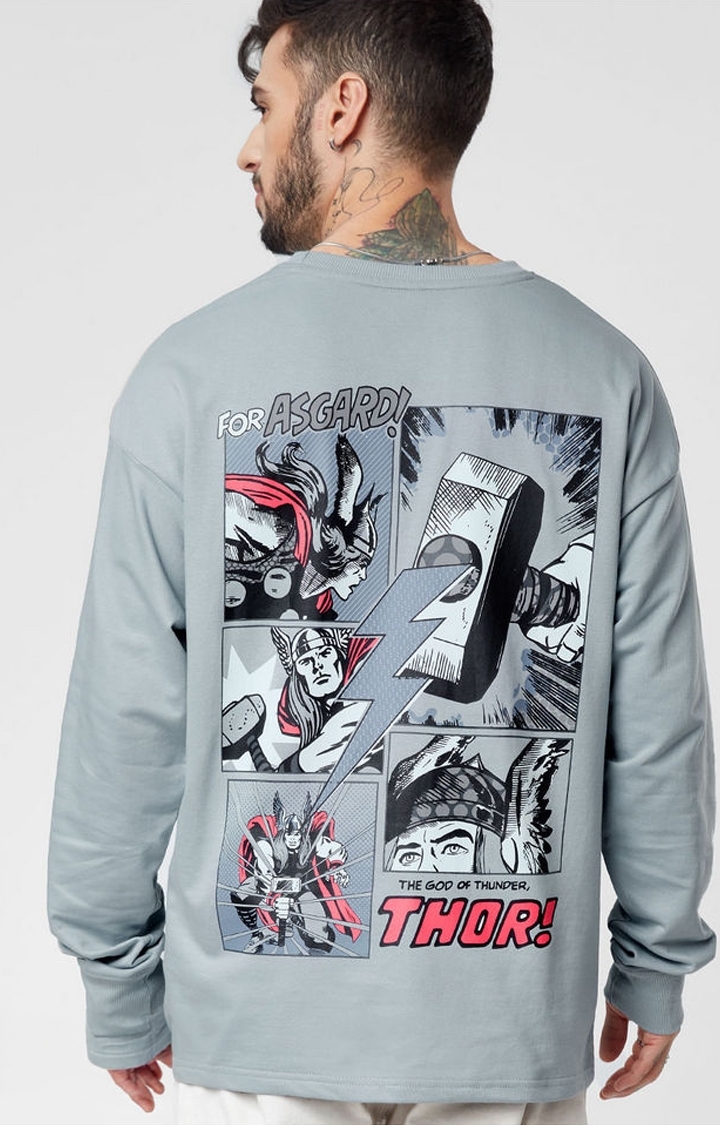 The Souled Store | Men's Thor: For Asgard Grey Graphic Printed Oversized T-Shirt