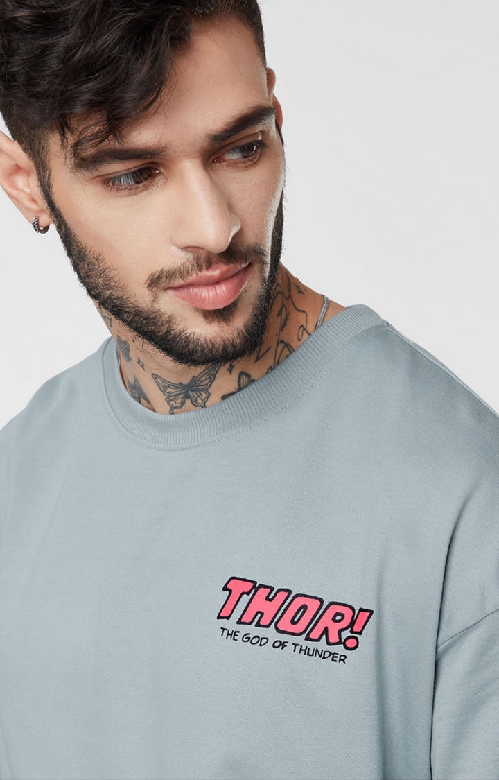 Men's Thor: For Asgard Grey Graphic Printed Oversized T-Shirt