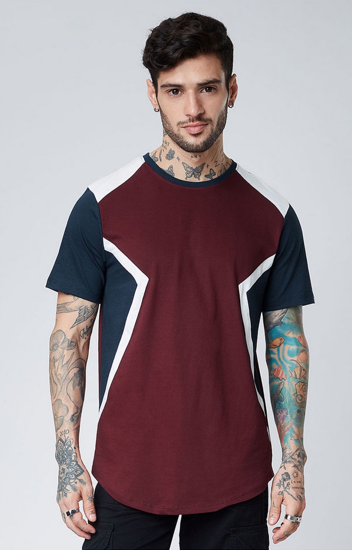 Men's Red & Blue Solid Regular T-Shirt