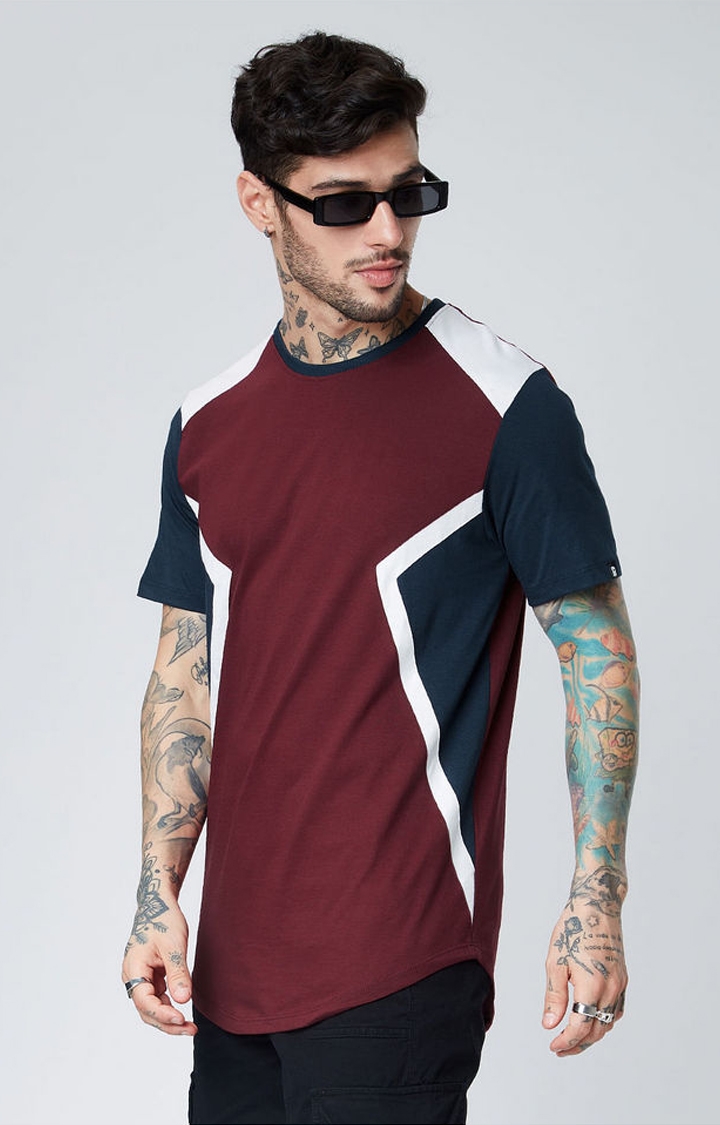 Men's Red & Blue Solid Regular T-Shirt