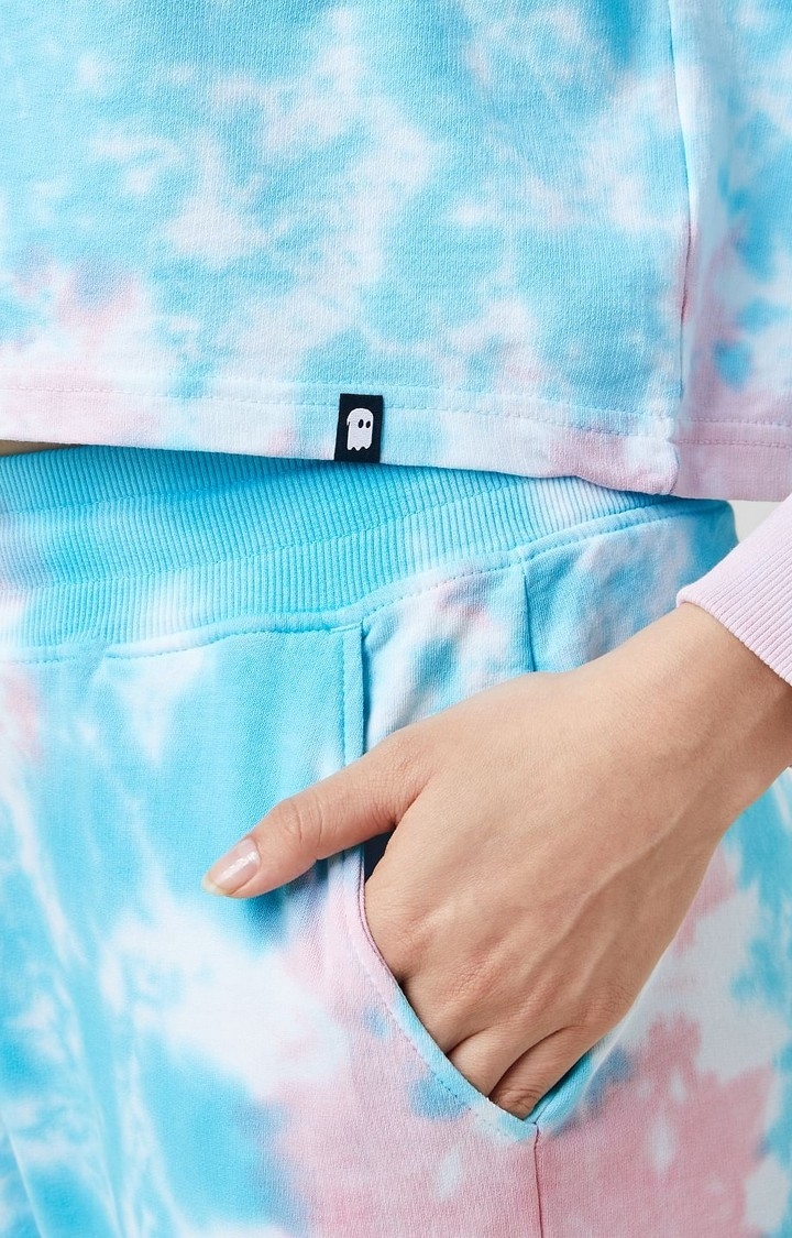 Women's Rainbow Blue Tie Dye Printed Co-ords