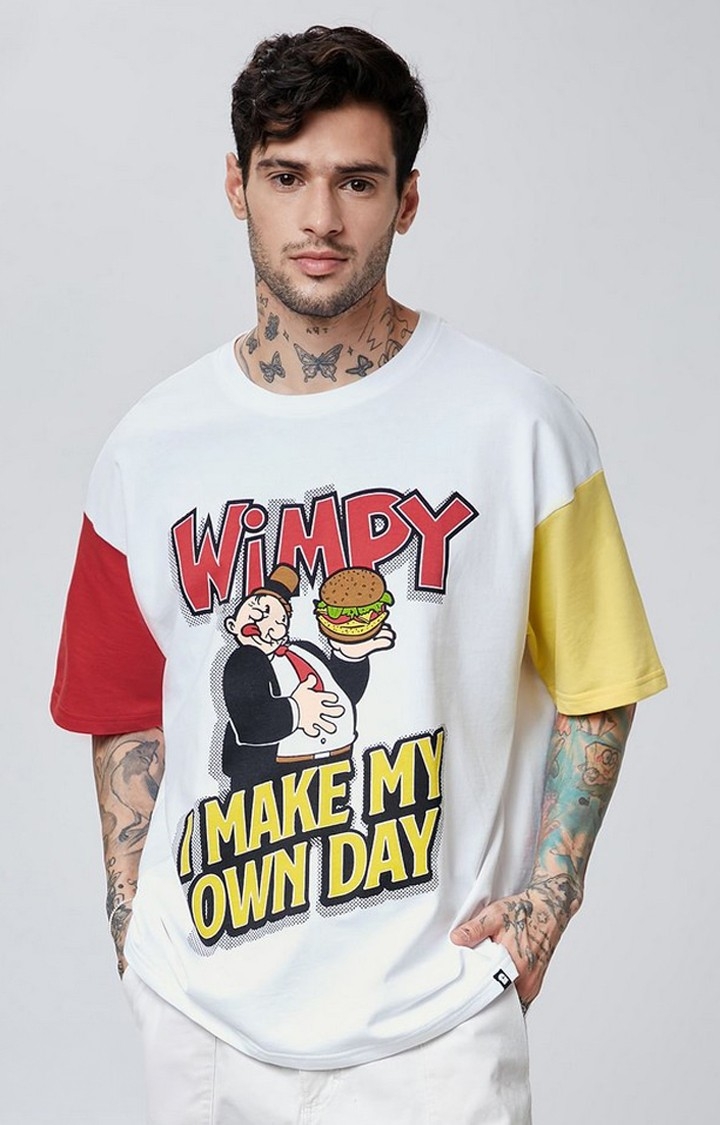 Men's Popeye: Wimpy White Printed Oversized T-Shirt