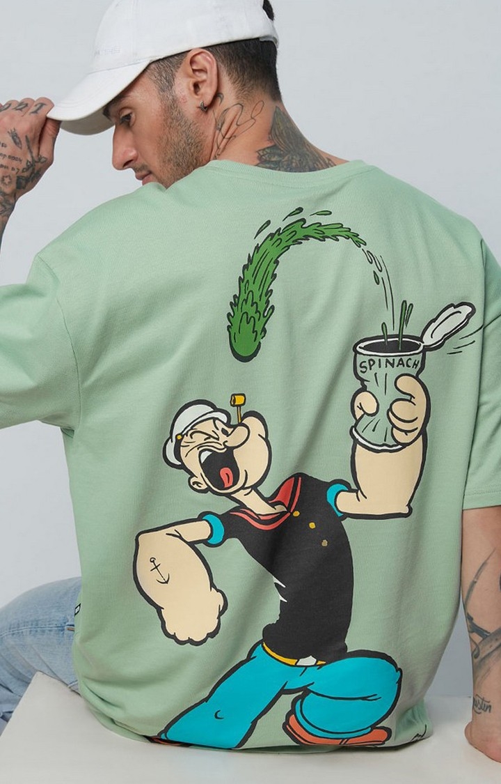 The Souled Store | Men's Popeye: Spinach Power Green Printed Oversized T-Shirt