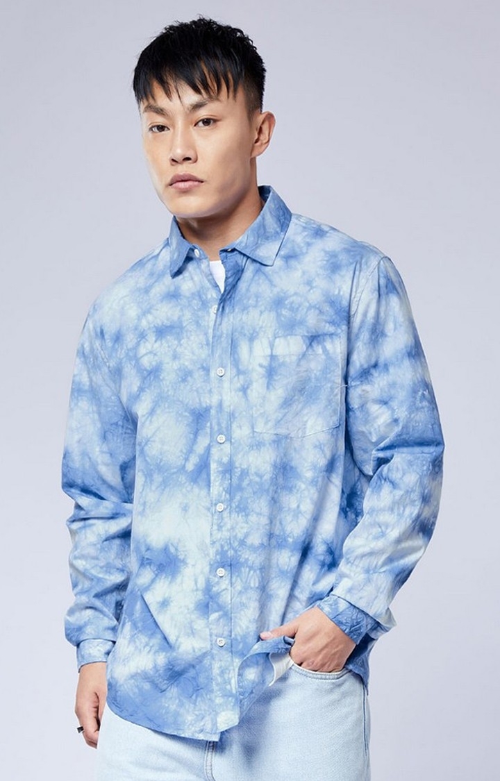 The Souled Store | Men's Grape Blue Tie Dye Printed Oversized Shirt