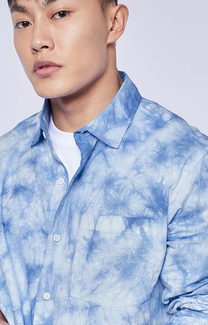 Men's Grape Blue Tie Dye Printed Oversized Shirt