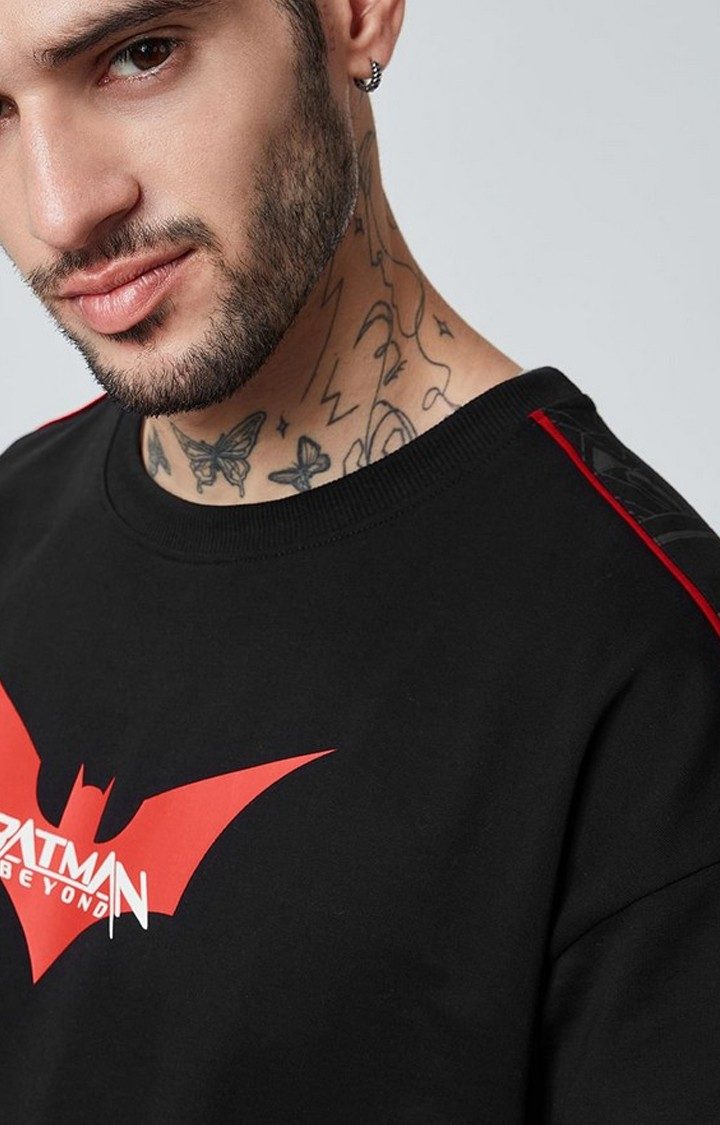 Men's DC: Batman Beyond Black Printed Oversized T-Shirt