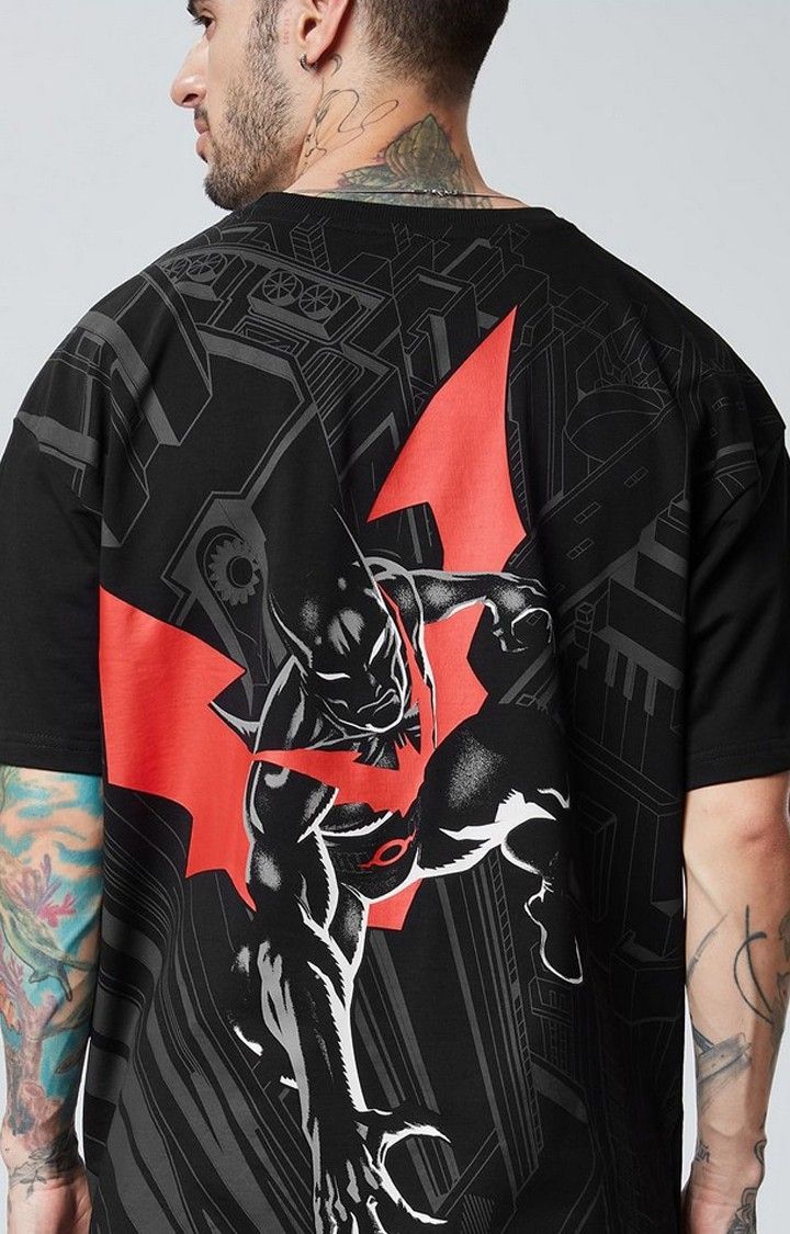 Men's DC: Batman Beyond Black Printed Oversized T-Shirt