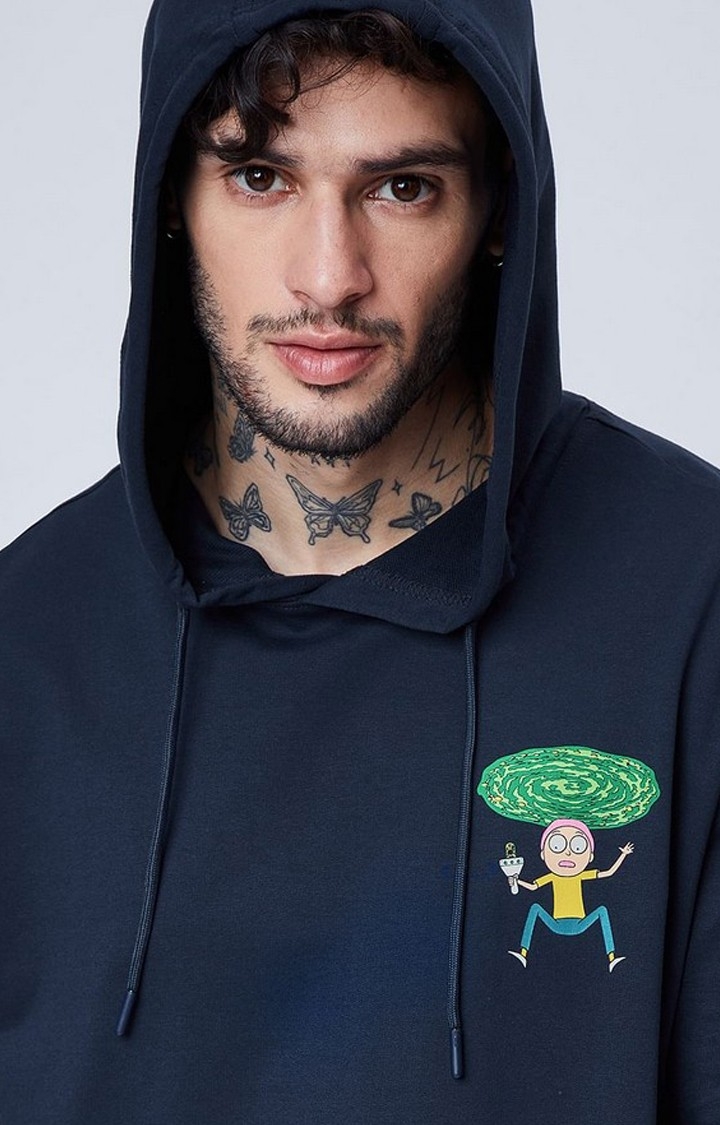 Men's Rick And Morty: Escape Blue Printed Hoodies