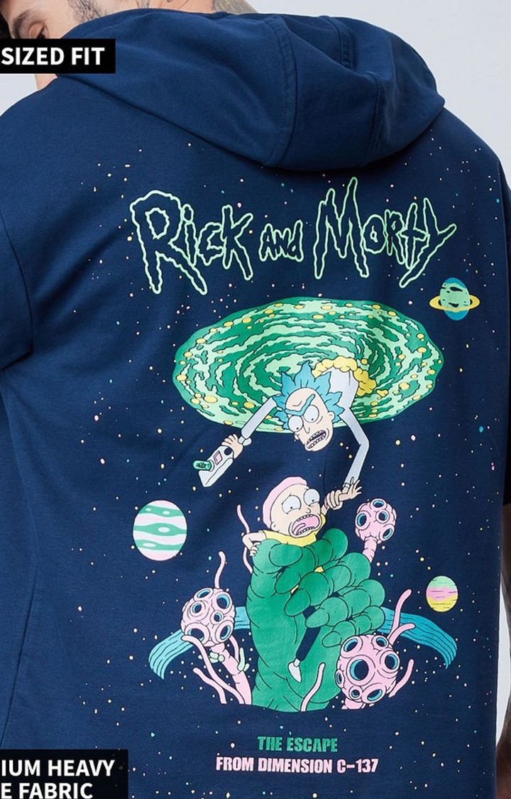 Men's Rick And Morty: Escape Blue Printed Hoodies