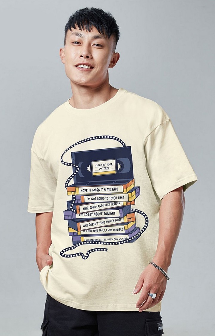 Men's Brooklyn Nine-Nine: Title Of Your Beige Printed Oversized T-Shirt