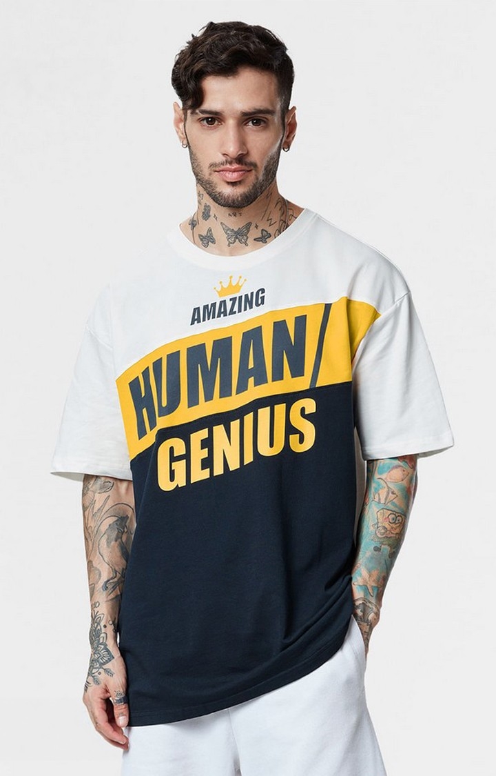 Men's Brooklyn Nine-Nine: Human Genius Blue & White Oversized T-Shirt