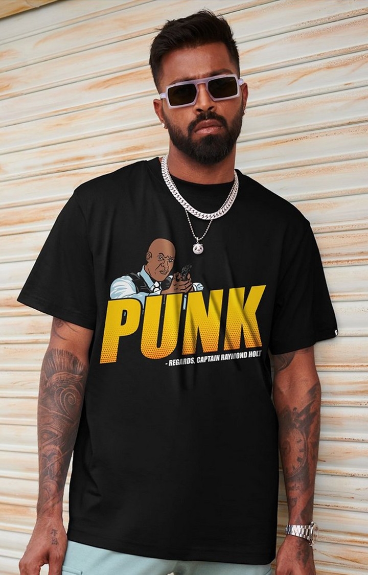 Men's Brooklyn Nine-Nine: Punk Black Printed Oversized T-Shirt