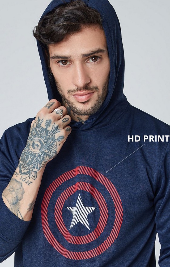 Men's Marvel: Captain America Blue Printed Hoodies