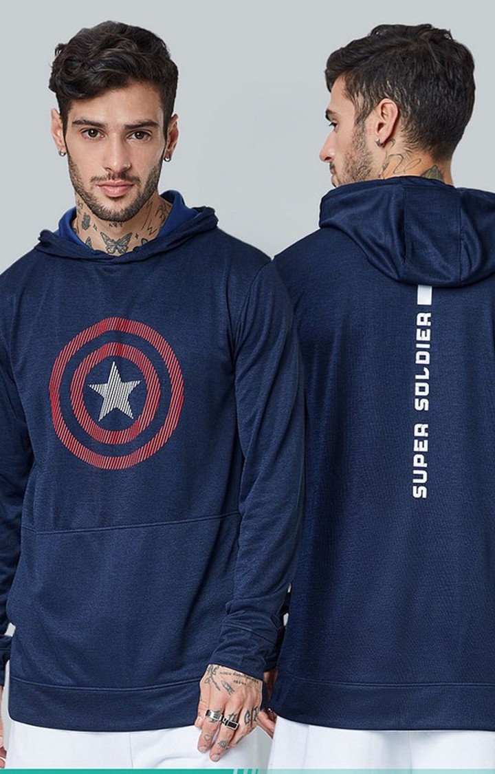 Men's Marvel: Captain America Blue Printed Hoodies