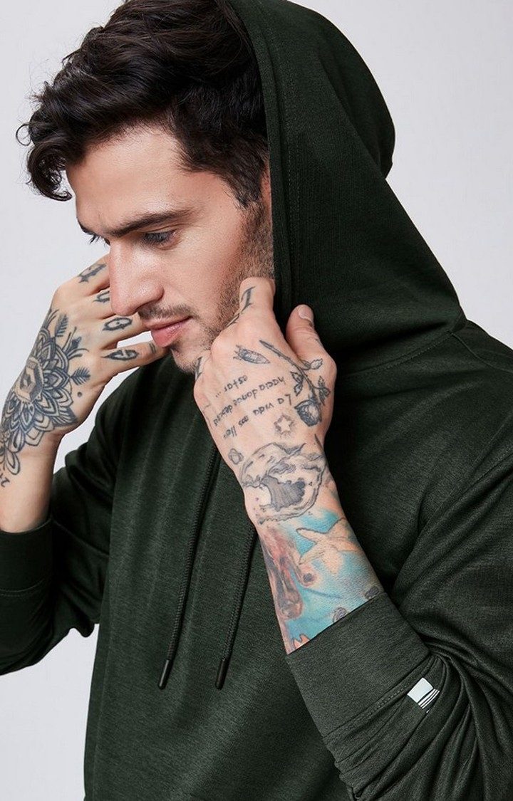 Men's Olive Green Solid Hoodies