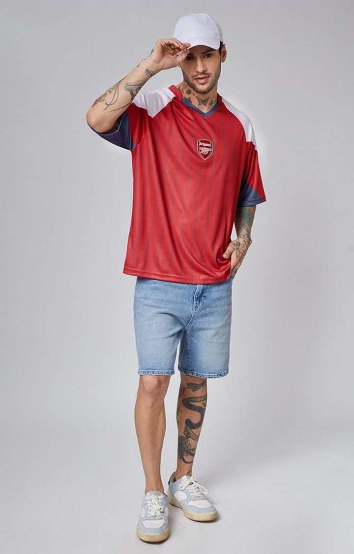 Men's Arsenal FC: Henry 14 Red Printed Oversized T-Shirt