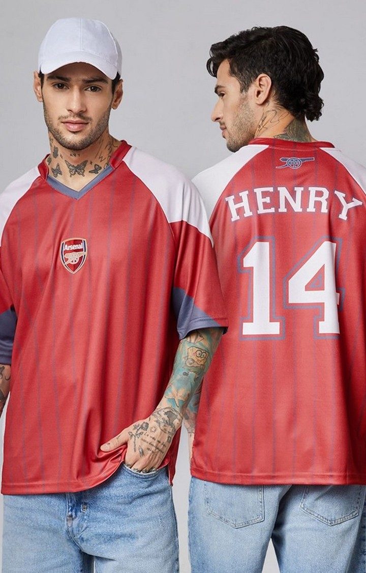 Men's Arsenal FC: Henry 14 Red Printed Oversized T-Shirt