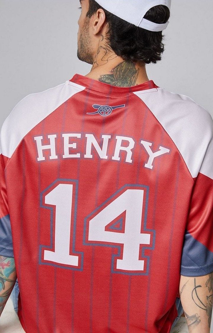 Men's Arsenal FC: Henry 14 Red Printed Oversized T-Shirt