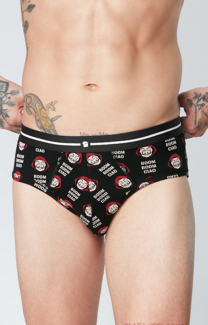 Men's Black Official Money Heist: Boom Boom Ciao Briefs Underwear