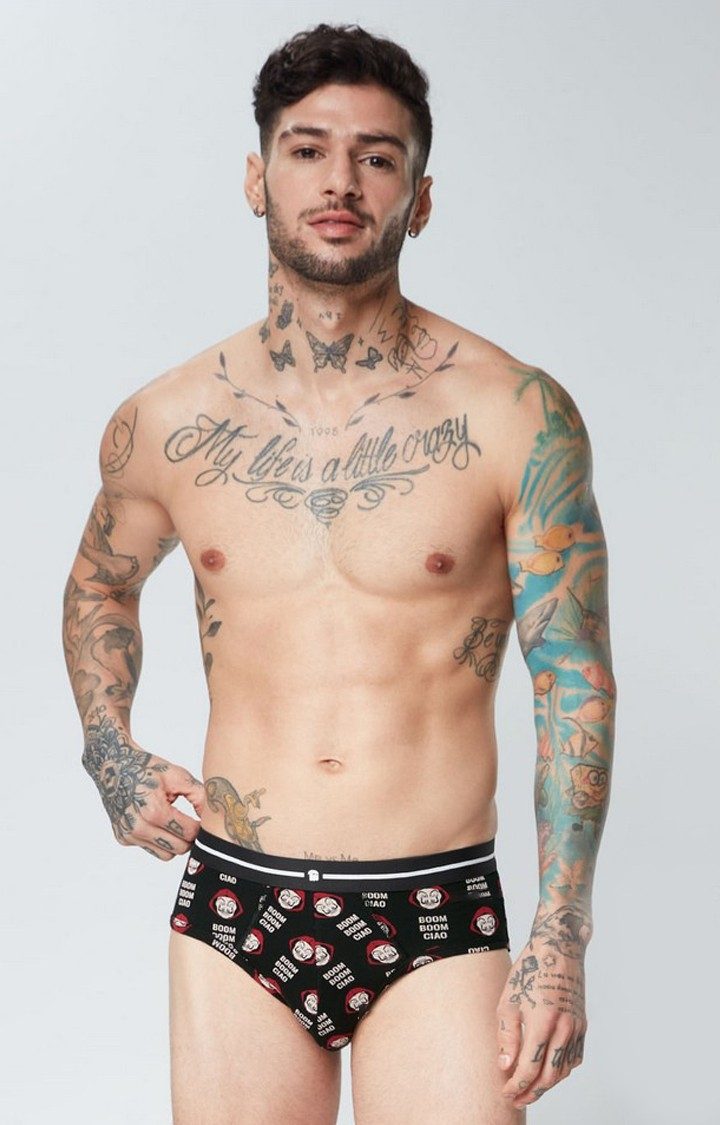 Men's Black Official Money Heist: Boom Boom Ciao Briefs Underwear