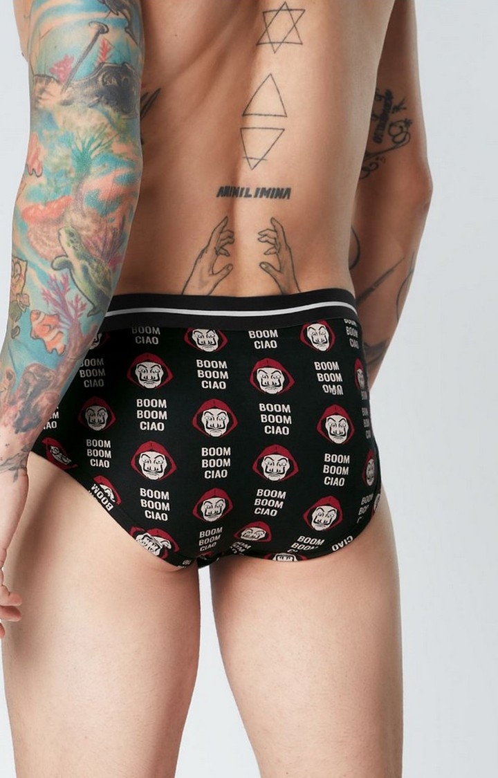 Men's Black Official Money Heist: Boom Boom Ciao Briefs Underwear