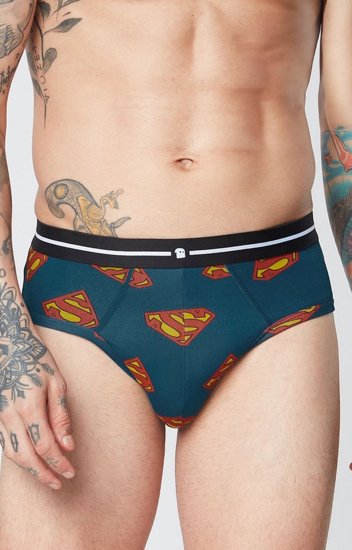 Men's Green Official Superman: Logo Pattern Briefs Underwear