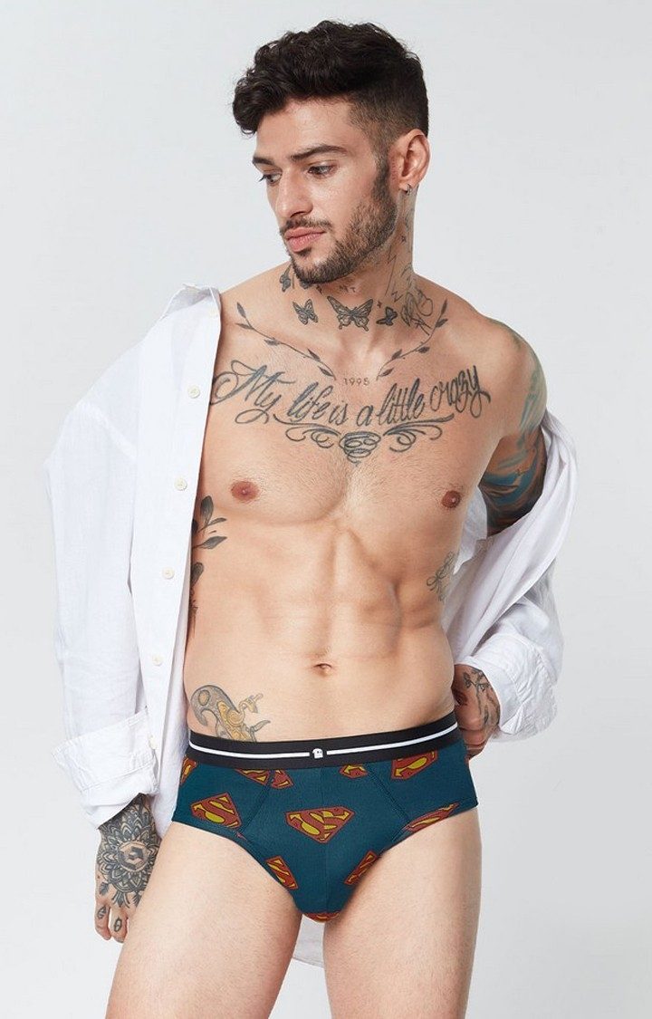 Men's Green Official Superman: Logo Pattern Briefs Underwear