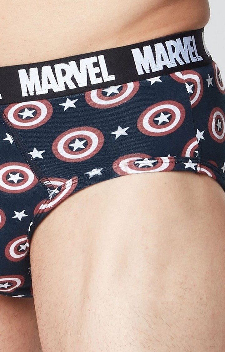 Men's Navy Blue Official Captain America: Logo Pattern Briefs Underwear