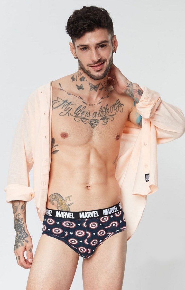Men's Navy Blue Official Captain America: Logo Pattern Briefs Underwear