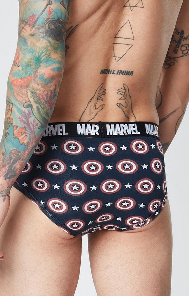 Men's Navy Blue Official Captain America: Logo Pattern Briefs Underwear
