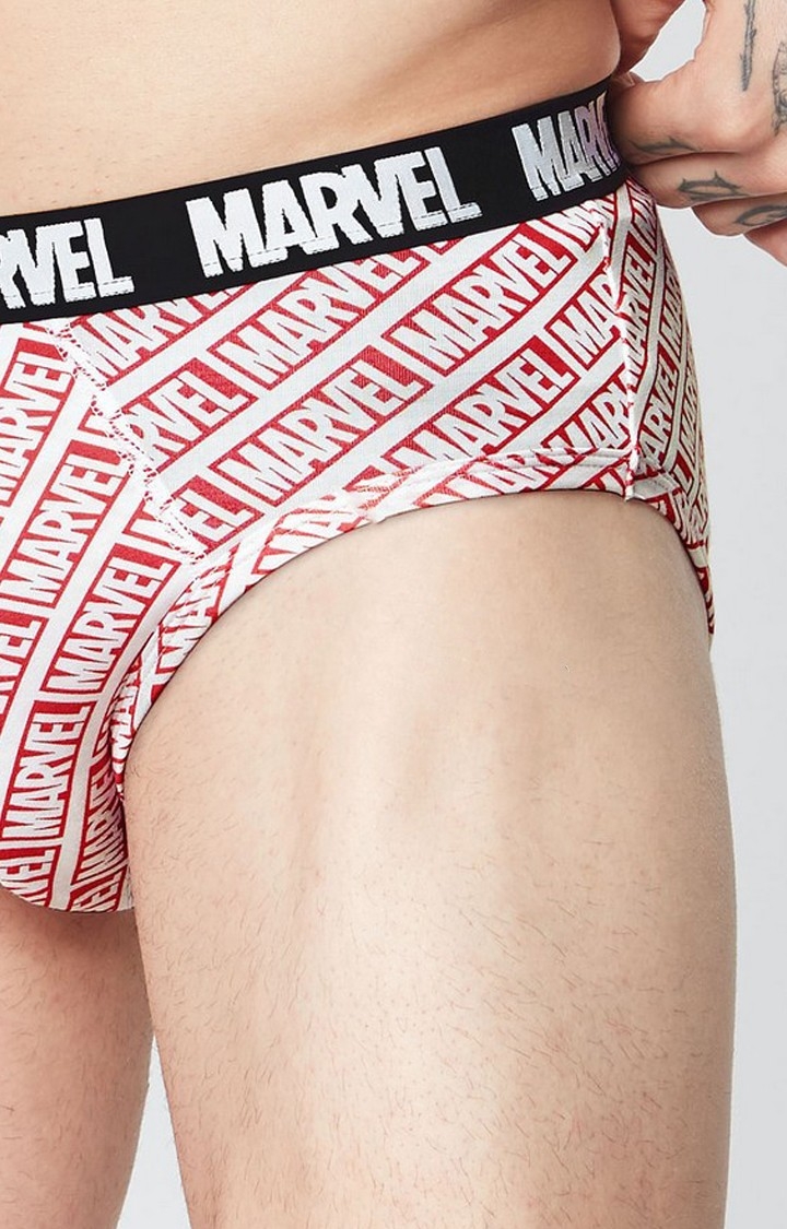 Men's Red & White Official Marvel: Logo Pattern Briefs Underwear