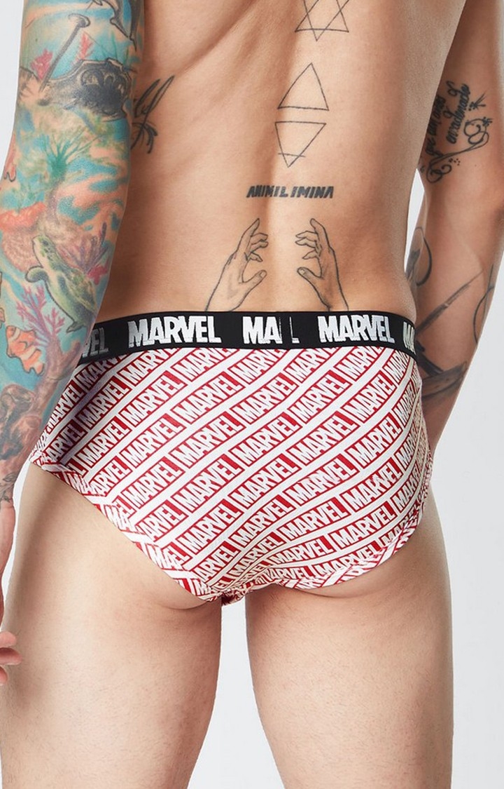 Men's Red & White Official Marvel: Logo Pattern Briefs Underwear