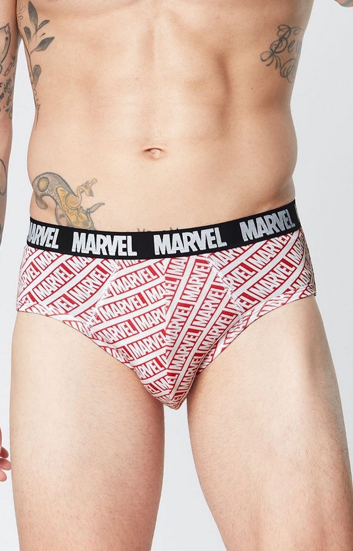 Men's Red & White Official Marvel: Logo Pattern Briefs Underwear