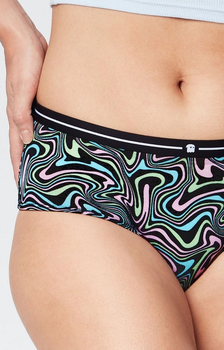 Women's Black Trippy Vibes Hipster Panties