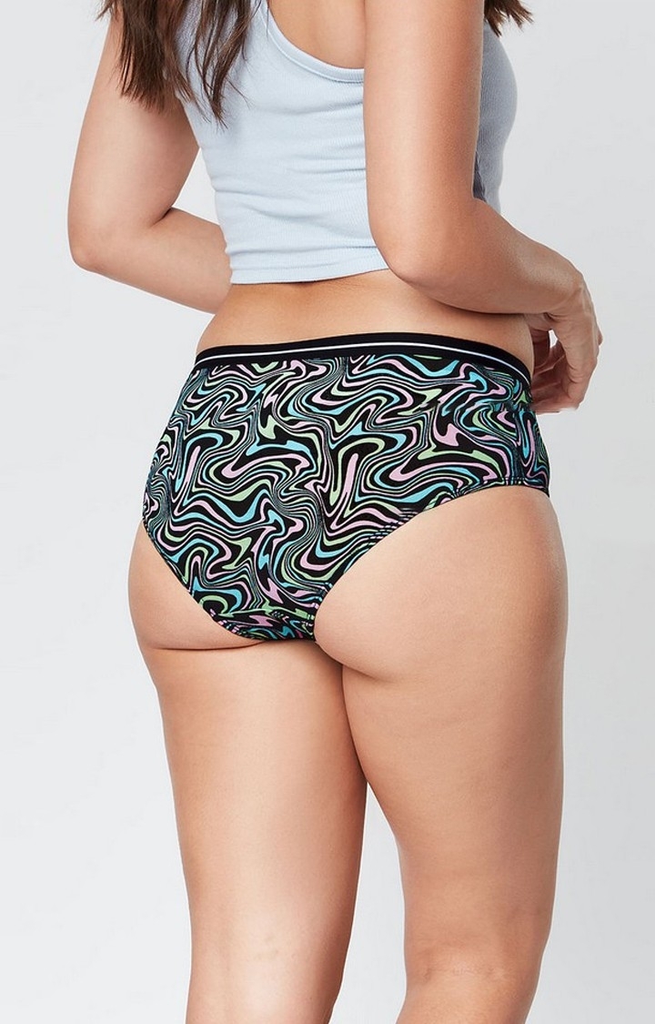 Women's Black Trippy Vibes Hipster Panties