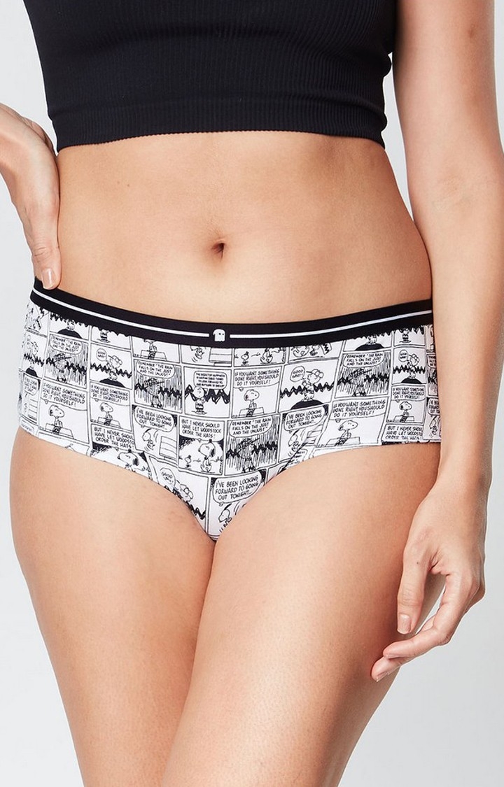 Women's White Official Peanuts: Comic Strip Hipster Panties